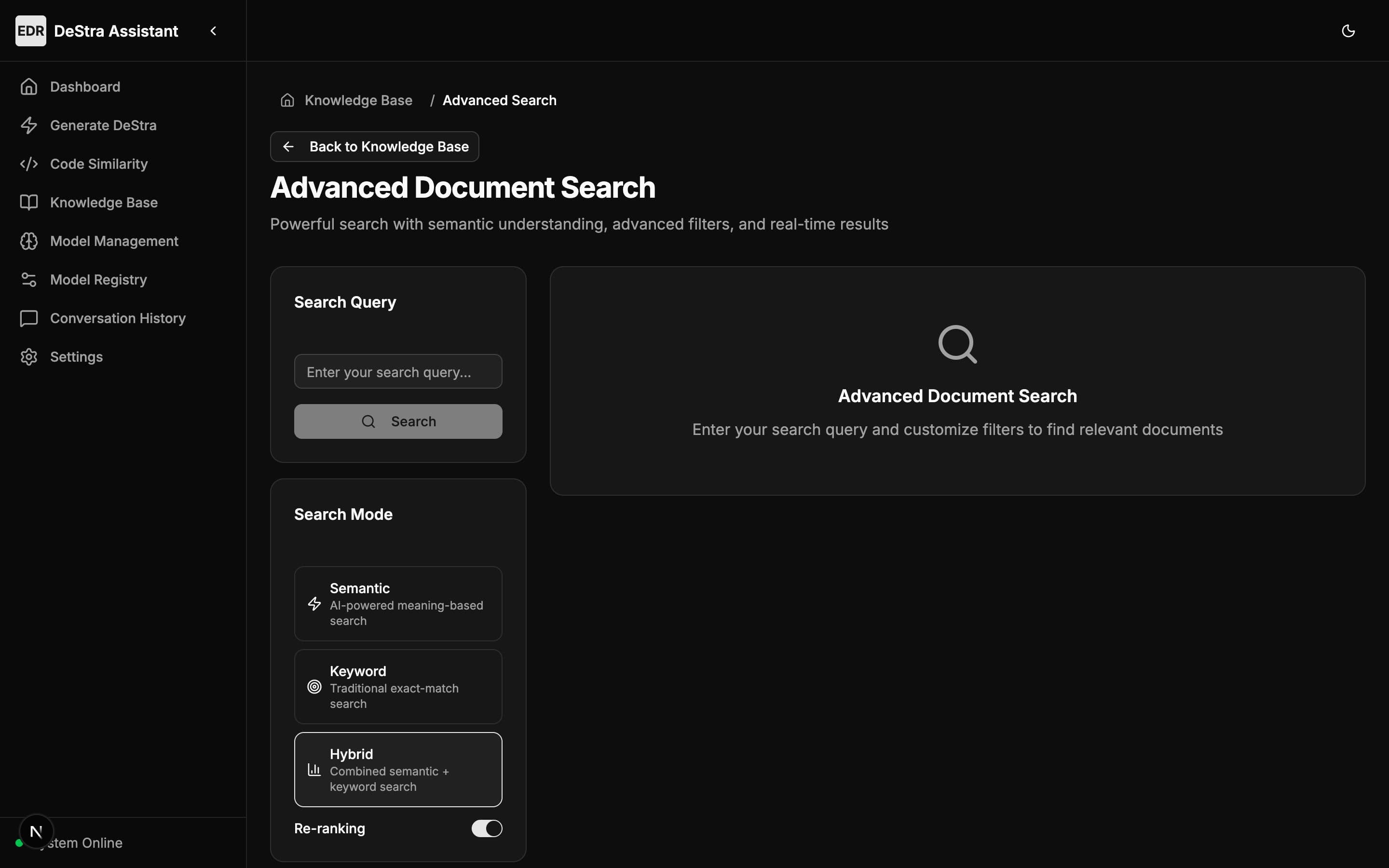 Advanced document search with semantic, keyword and hybrid modes