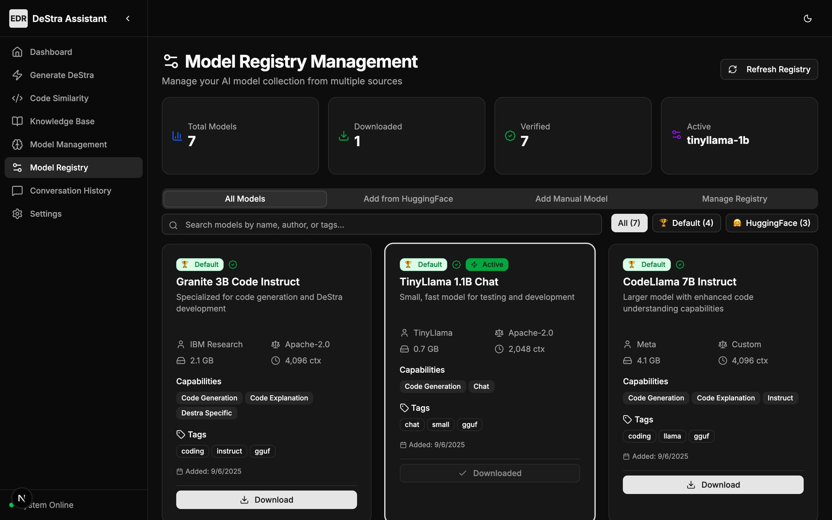 Model registry with curated and Hugging Face models